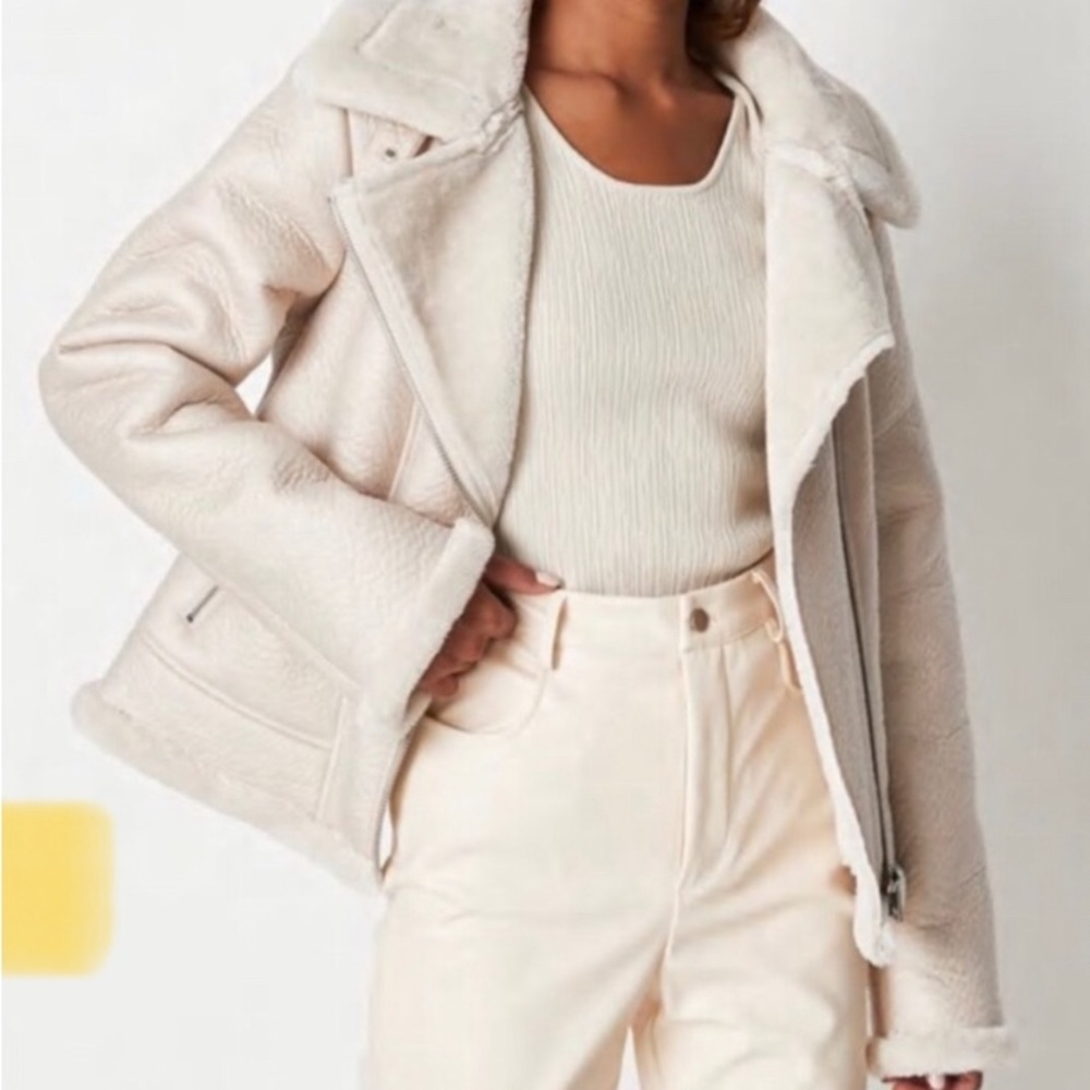 Faux Leather Off-White Aviator Jacket